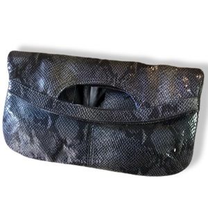 Nine West Faux Snakeskin Fold-Over Snap Close Clutch -EUC